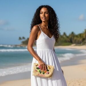 Handcrafted Floral Straw Clutch